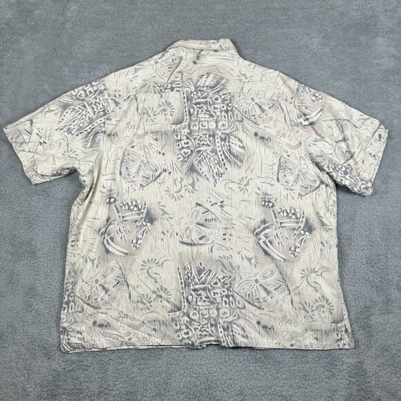 Murano Silk Short Sleeve Button Up Hawaiian Shirt Men’s Size 3XT Gray White - Picture 2 of 9